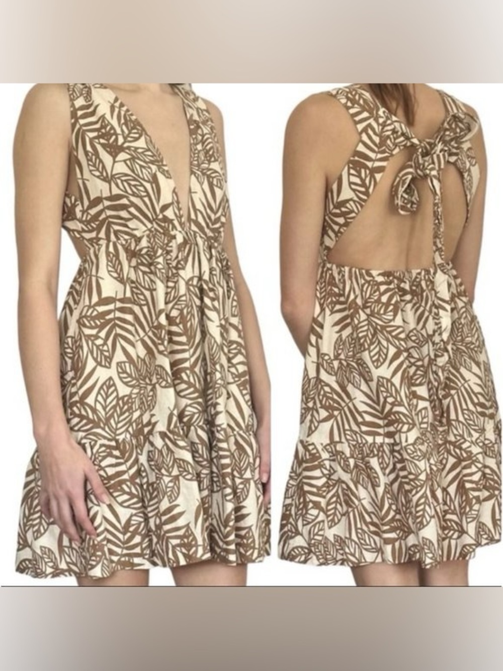 House of Harlow 1960 Linen Blend Mini Dress with Tropical Leaves | Small